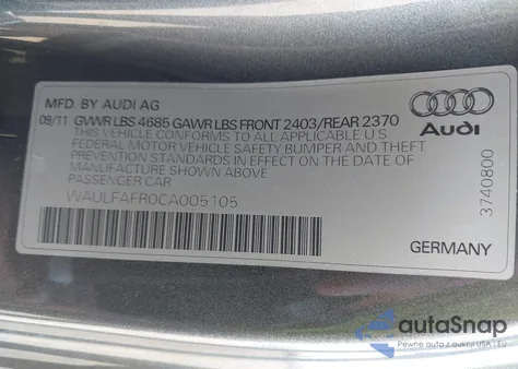 2012 Audi A5 2.0T Premium z USA, uszkodzony, nr VIN WAULFAFR0CA005105